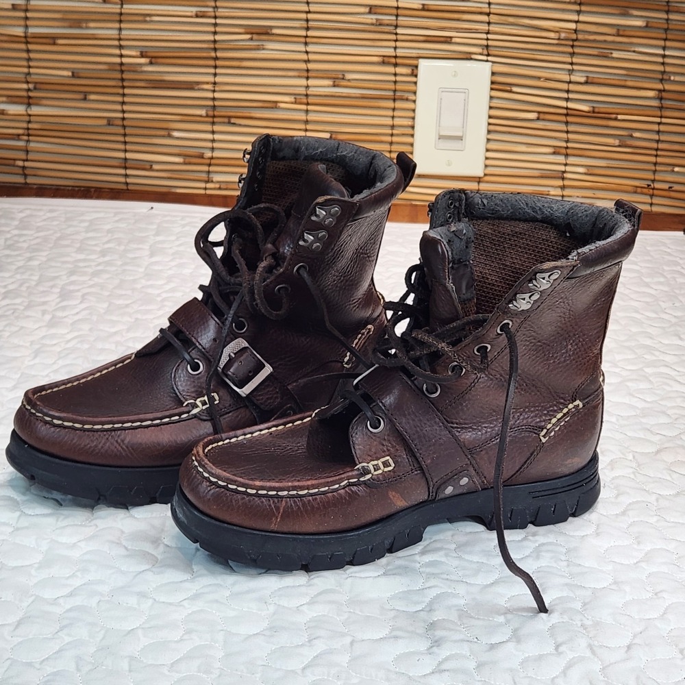 sz 8 Leather Horse Bike Riding Boots Women Brown LaceUp Heavy Duty  grunge alt